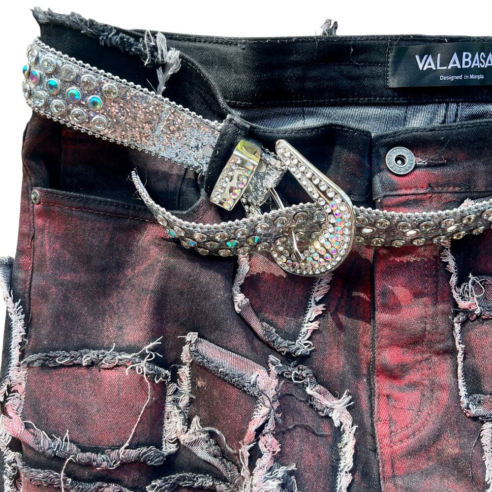 Valabasas NWT Red Cross Sewn Jeans With Studded Belt 38x34 - Picture 3 of 8